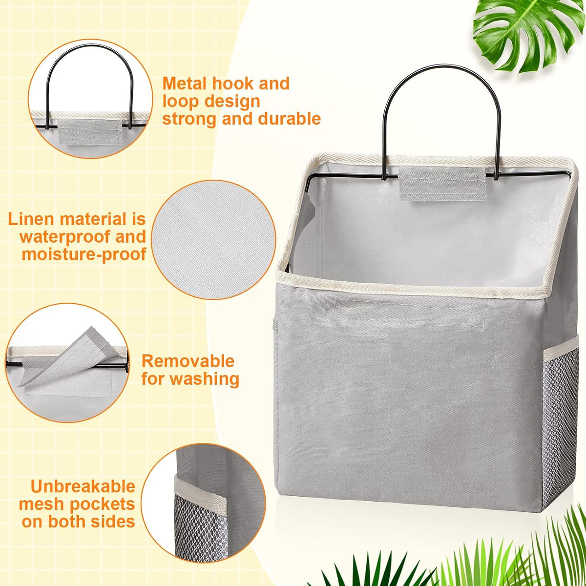6 Pack Wall Hanging Storage Basket Bathroom Closet Hanging Storage Bag over the Door Organizer Basket Bedroom Wall Organizer Waterproof Linen Cotton Box Containers and 10 Hooks(White)