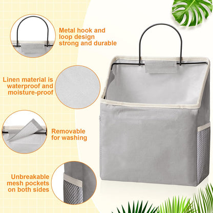 6 Pack Wall Hanging Storage Basket Bathroom Closet Hanging Storage Bag over the Door Organizer Basket Bedroom Wall Organizer Waterproof Linen Cotton Box Containers and 10 Hooks(White)