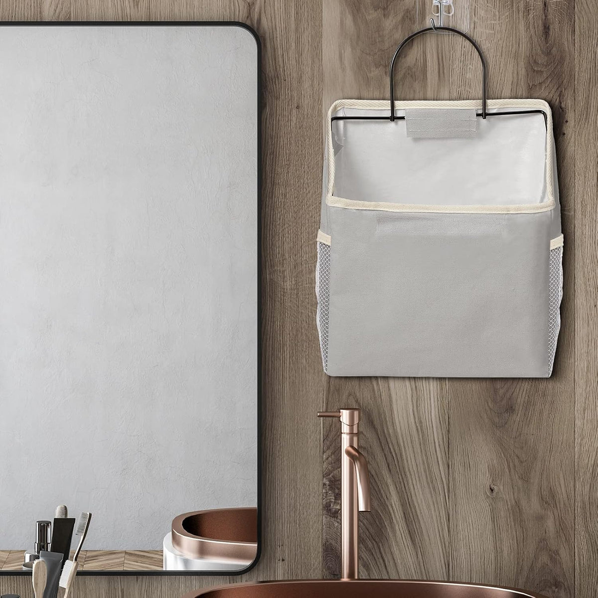 6 Pack Wall Hanging Storage Basket Bathroom Closet Hanging Storage Bag over the Door Organizer Basket Bedroom Wall Organizer Waterproof Linen Cotton Box Containers and 10 Hooks(White)