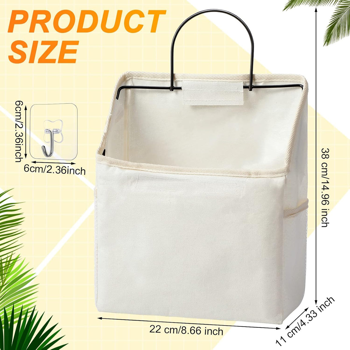 6 Pack Wall Hanging Storage Basket Bathroom Closet Hanging Storage Bag over the Door Organizer Basket Bedroom Wall Organizer Waterproof Linen Cotton Box Containers and 10 Hooks(White)