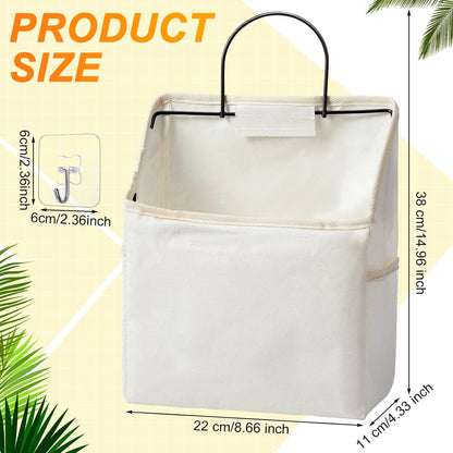 6 Pack Wall Hanging Storage Basket Bathroom Closet Hanging Storage Bag over the Door Organizer Basket Bedroom Wall Organizer Waterproof Linen Cotton Box Containers and 10 Hooks(White)