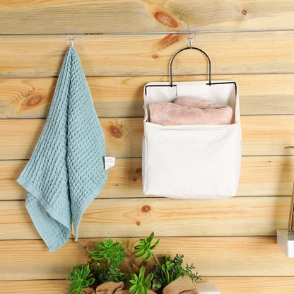 6 Pack Wall Hanging Storage Basket Bathroom Closet Hanging Storage Bag over the Door Organizer Basket Bedroom Wall Organizer Waterproof Linen Cotton Box Containers and 10 Hooks(White)