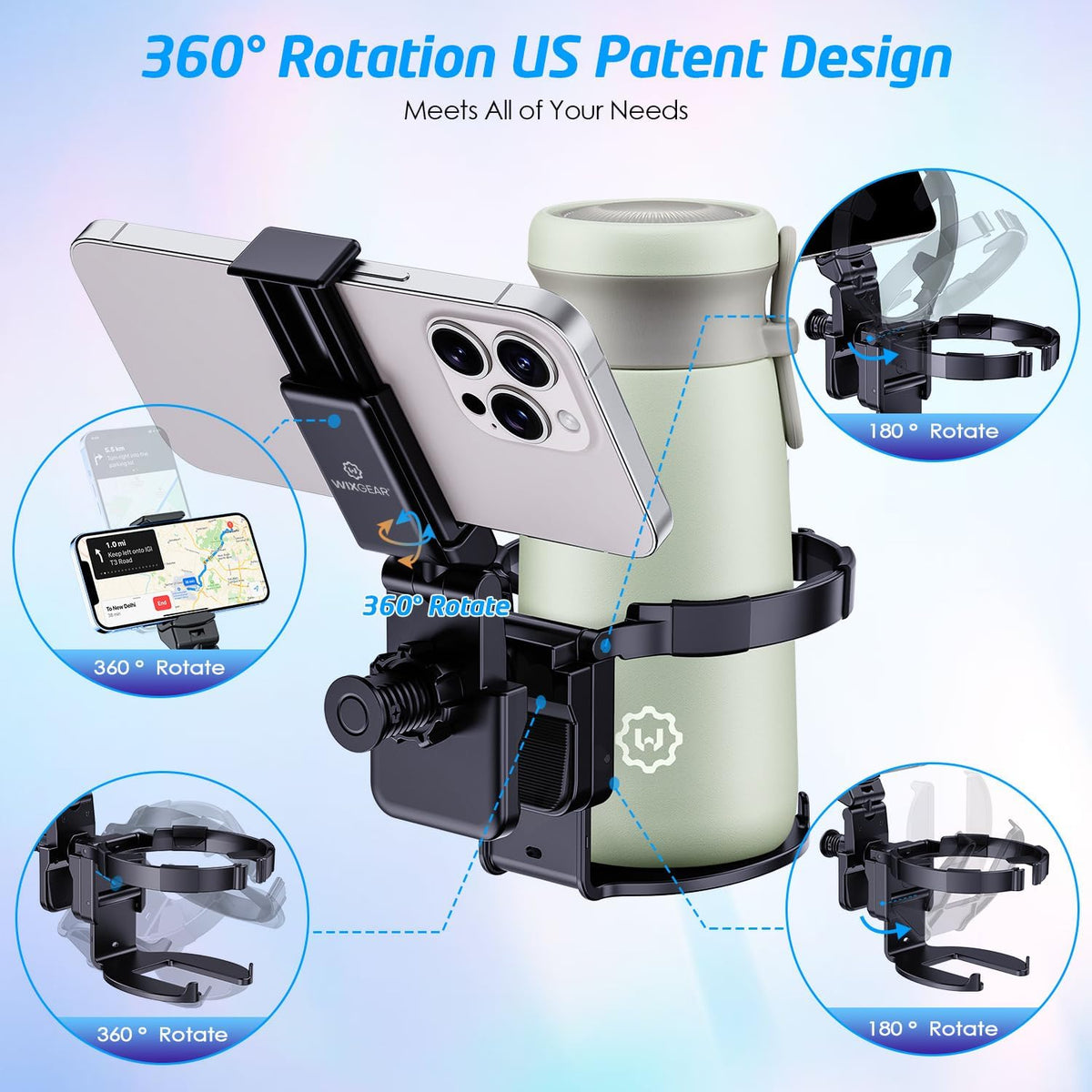 Stroller Cup Holder with Phone Stand, Cup Holder for Walker and Wheelchair, Versatile Cup Phone Holder for Stroller, Easy Install and Secure Grip for Mobility Aids