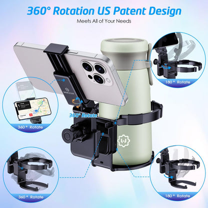Stroller Cup Holder with Phone Stand, Cup Holder for Walker and Wheelchair, Versatile Cup Phone Holder for Stroller, Easy Install and Secure Grip for Mobility Aids