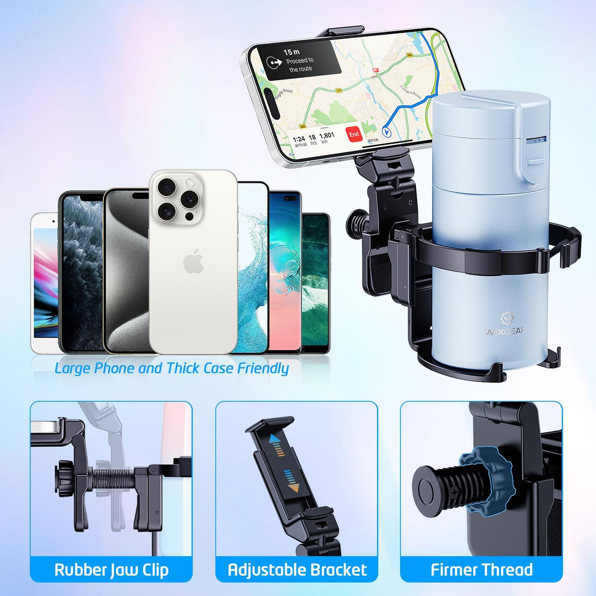 Stroller Cup Holder with Phone Stand, Cup Holder for Walker and Wheelchair, Versatile Cup Phone Holder for Stroller, Easy Install and Secure Grip for Mobility Aids