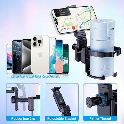 Stroller Cup Holder with Phone Stand, Cup Holder for Walker and Wheelchair, Versatile Cup Phone Holder for Stroller, Easy Install and Secure Grip for Mobility Aids