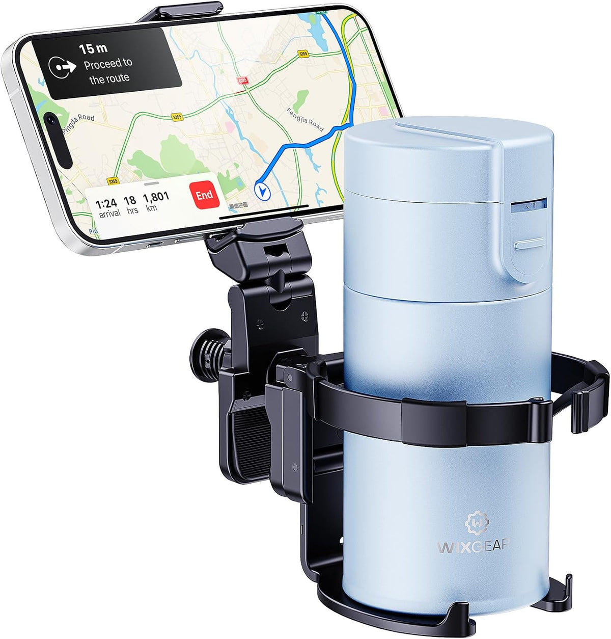 Stroller Cup Holder with Phone Stand, Cup Holder for Walker and Wheelchair, Versatile Cup Phone Holder for Stroller, Easy Install and Secure Grip for Mobility Aids