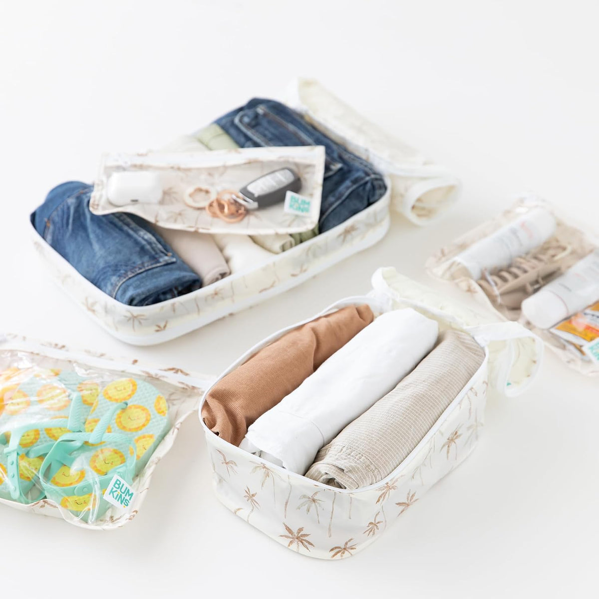 Packing Cubes for Travel Bag, Organize Luggage with Compression Bags, Essential Traveling Accessories to Pack Carry On Suitcase, Must for Clothes or Toiletries, Set of 2 Sizes, Palm Trees