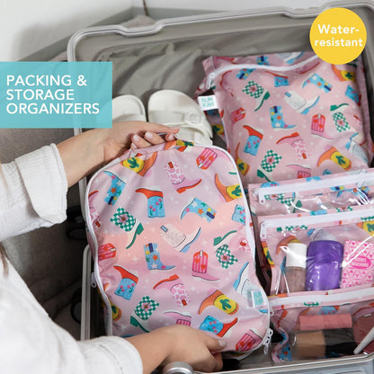 Packing Cubes for Travel Bag, Organize Luggage with Compression Bags, Essential Traveling Accessories to Pack Carry On Suitcase, Must for Clothes or Toiletries, Set of 2 Sizes, Palm Trees