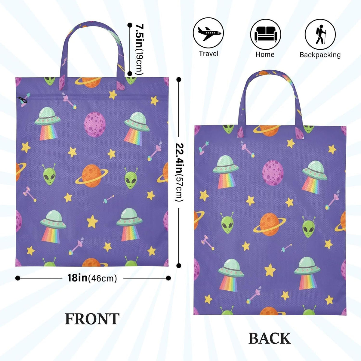 Space Aliens Waterproof Travel Laundry Bag Reusable 2-Pack