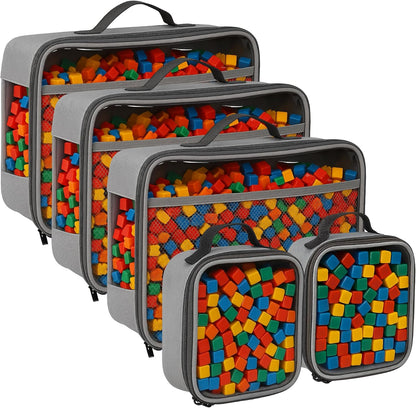 5 PCS Magnetic Tile Storage Bags - Organizer Toy Bags for Travel, Legos, Blocks, Puzzles, Tonies, Board Games (2 Sizes)