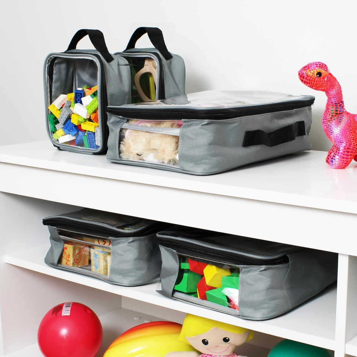 5 PCS Magnetic Tile Storage Bags - Organizer Toy Bags for Travel, Legos, Blocks, Puzzles, Tonies, Board Games (2 Sizes)