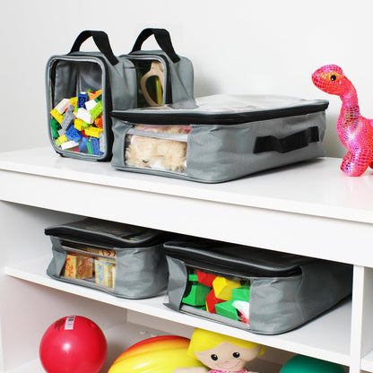 5 PCS Magnetic Tile Storage Bags - Organizer Toy Bags for Travel, Legos, Blocks, Puzzles, Tonies, Board Games (2 Sizes)
