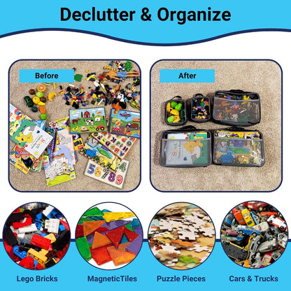 5 PCS Magnetic Tile Storage Bags - Organizer Toy Bags for Travel, Legos, Blocks, Puzzles, Tonies, Board Games (2 Sizes)