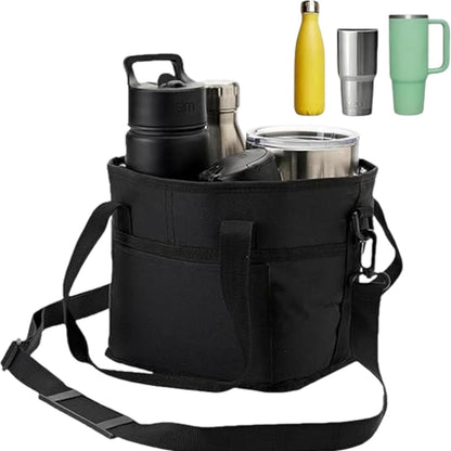 Insulated Drink Carrier Bag, Adjustable Strap Beverage Tote (Pink) | Thick insulated fabric holds tumblers & water bottles, great daily tote for travelers on trips and outdoor outings