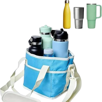 Insulated Drink Carrier Bag, Adjustable Strap Beverage Tote (Pink) | Thick insulated fabric holds tumblers & water bottles, great daily tote for travelers on trips and outdoor outings