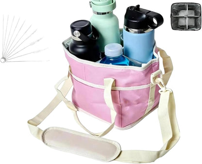 Insulated Drink Carrier Bag, Adjustable Strap Beverage Tote (Pink) | Thick insulated fabric holds tumblers & water bottles, great daily tote for travelers on trips and outdoor outings