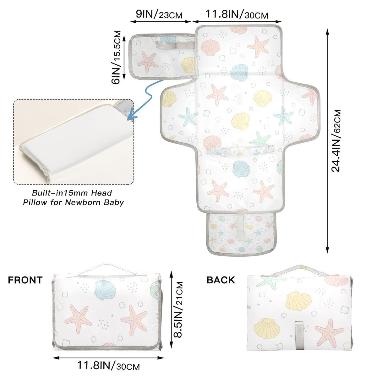 Seashells Starfish Pattern Portable Diaper Changing Pad Pram