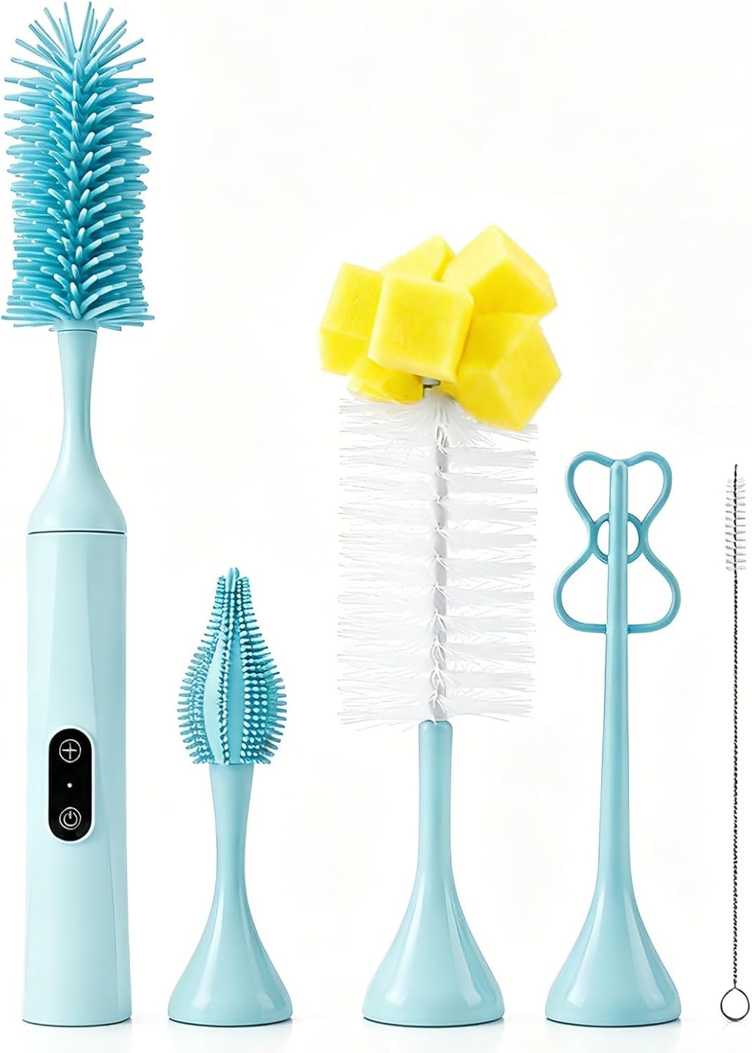 Electric Bottle Brush, Rechargeable Auto Spinning Bottle Cleaner, All-in-One Cleaning Kit with Multi Brush Heads & Stir Stick for Baby Bottles & Drinkware, Great Household Helper and Ideal Gift