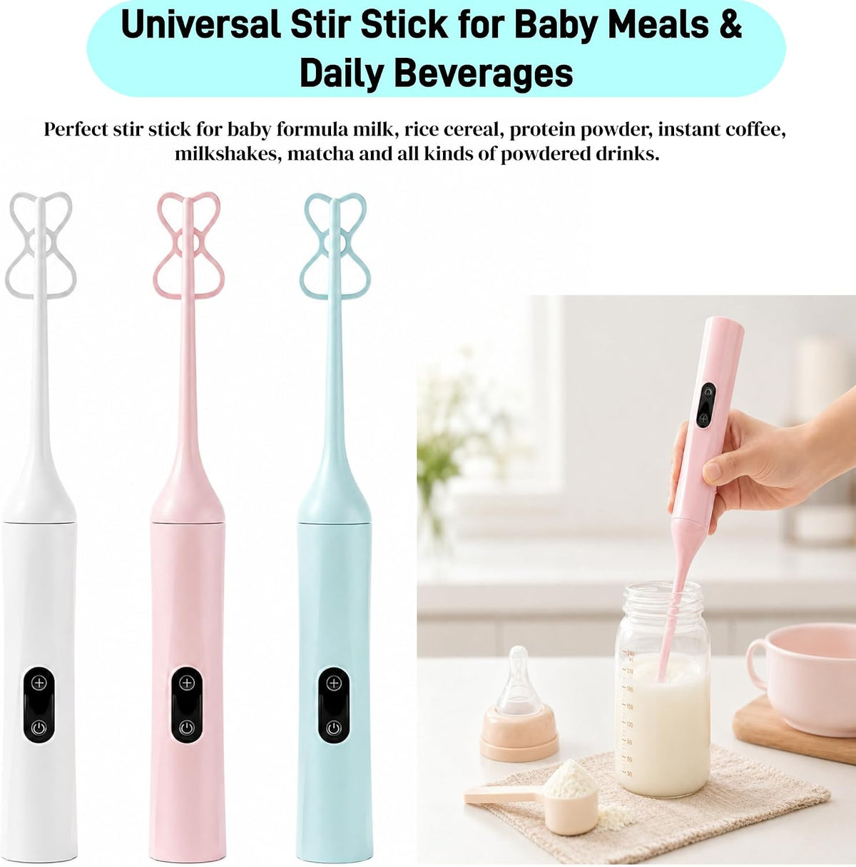 Electric Bottle Brush, Rechargeable Auto Spinning Bottle Cleaner, All-in-One Cleaning Kit with Multi Brush Heads & Stir Stick for Baby Bottles & Drinkware, Great Household Helper and Ideal Gift