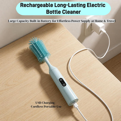 Electric Bottle Brush, Rechargeable Auto Spinning Bottle Cleaner, All-in-One Cleaning Kit with Multi Brush Heads & Stir Stick for Baby Bottles & Drinkware, Great Household Helper and Ideal Gift