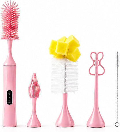 Electric Bottle Brush, Rechargeable Auto Spinning Bottle Cleaner, All-in-One Cleaning Kit with Multi Brush Heads & Stir Stick for Baby Bottles & Drinkware, Great Household Helper and Ideal Gift
