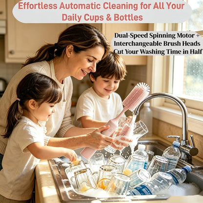 Electric Bottle Brush, Rechargeable Auto Spinning Bottle Cleaner, All-in-One Cleaning Kit with Multi Brush Heads & Stir Stick for Baby Bottles & Drinkware, Great Household Helper and Ideal Gift