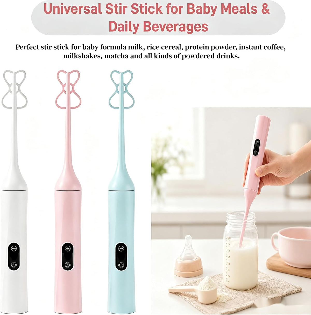 Electric Bottle Brush, Rechargeable Auto Spinning Bottle Cleaner, All-in-One Cleaning Kit with Multi Brush Heads & Stir Stick for Baby Bottles & Drinkware, Great Household Helper and Ideal Gift