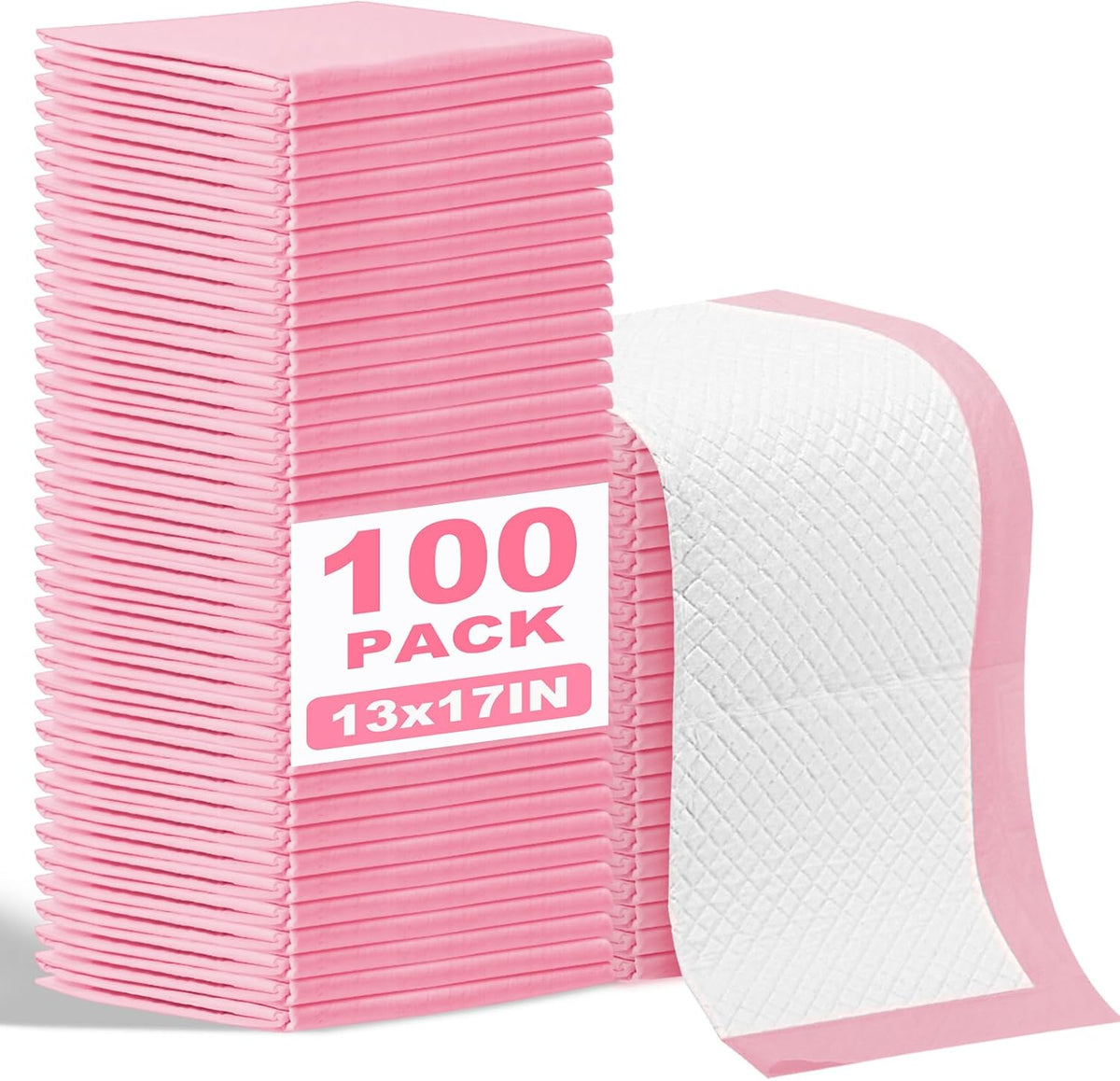 100 Pack Disposable Changing Pads for Baby, 13x17In Underpads, Pink