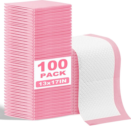 100 Pack Disposable Changing Pads for Baby, 13x17In Underpads, Pink