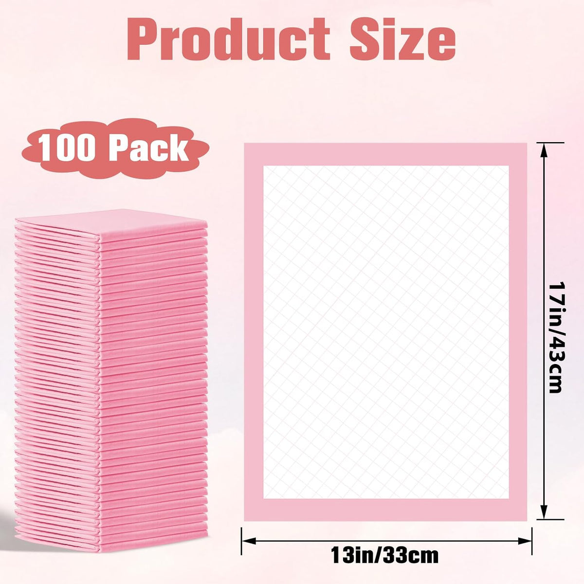 100 Pack Disposable Changing Pads for Baby, 13x17In Underpads, Pink