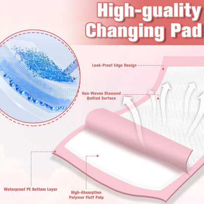 100 Pack Disposable Changing Pads for Baby, 13x17In Underpads, Pink