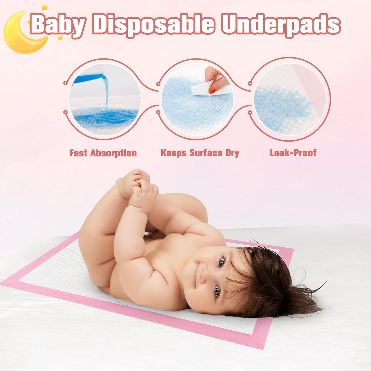 100 Pack Disposable Changing Pads for Baby, 13x17In Underpads, Pink
