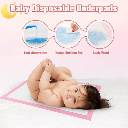 100 Pack Disposable Changing Pads for Baby, 13x17In Underpads, Pink