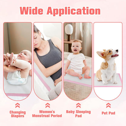 100 Pack Disposable Changing Pads for Baby, 13x17In Underpads, Pink