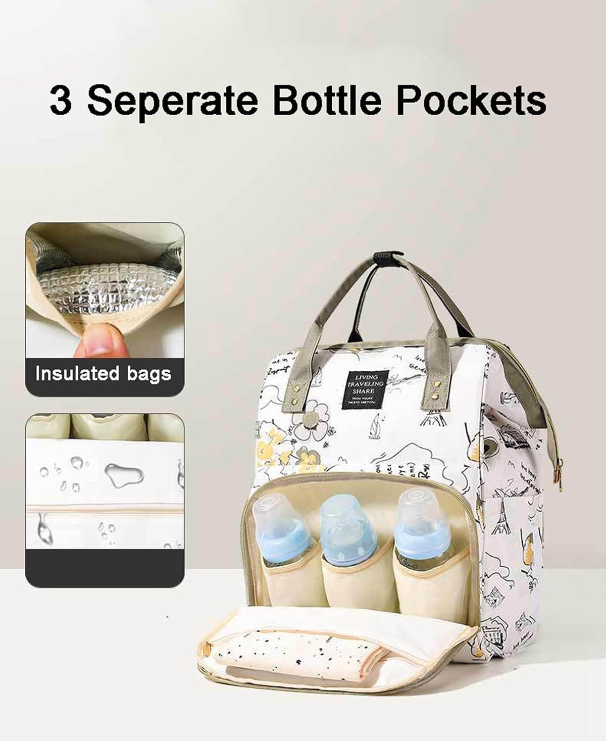 Diaper Bag Backpack with Insulated Pockets, Stroller Straps, USB Charging Port, Large Lightweight Diaper Bag for Girls Boys