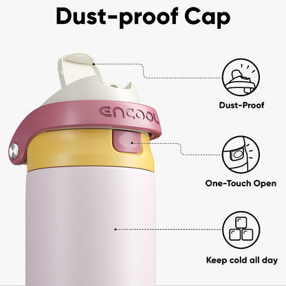 Leakproof Insulated Water Bottle with Straw Dual-Sip Water Bottle Bag-Safe Design for Work, Commute & Gym – Keeps Drinks Cold All Day, 24 oz, Clay Grey - Colors A