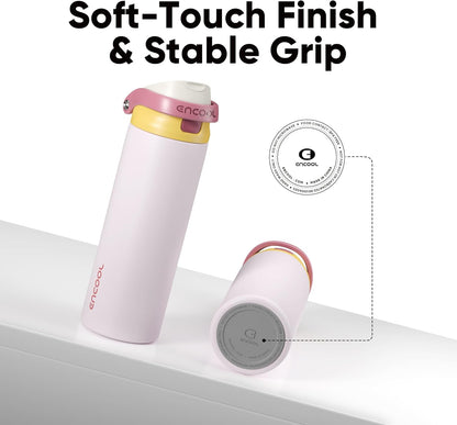 Leakproof Insulated Water Bottle with Straw Dual-Sip Water Bottle Bag-Safe Design for Work, Commute & Gym – Keeps Drinks Cold All Day, 24 oz, Clay Grey - Colors A