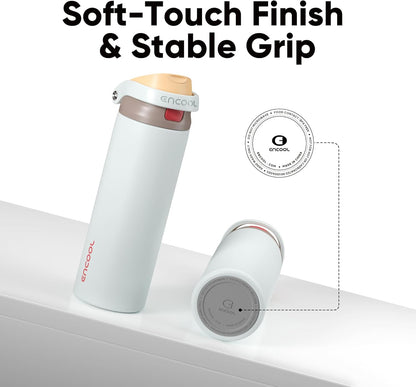 Leakproof Insulated Water Bottle with Straw Dual-Sip Water Bottle Bag-Safe Design for Work, Commute & Gym – Keeps Drinks Cold All Day, 24 oz, Clay Grey - Colors A