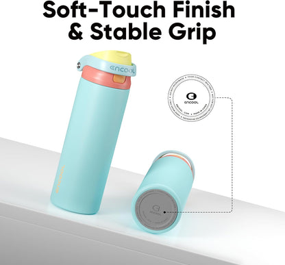 Leakproof Insulated Water Bottle with Straw Dual-Sip Water Bottle Bag-Safe Design for Work, Commute & Gym – Keeps Drinks Cold All Day, 24 oz, Clay Grey - Colors A