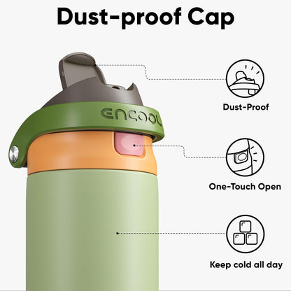 Leakproof Insulated Water Bottle with Straw Dual-Sip Water Bottle Bag-Safe Design for Work, Commute & Gym – Keeps Drinks Cold All Day, 24 oz, Clay Grey - Colors A