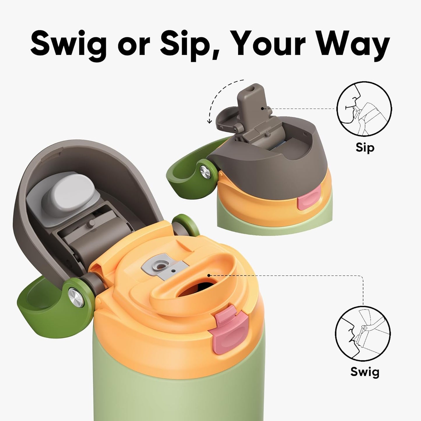 Leakproof Insulated Water Bottle with Straw Dual-Sip Water Bottle Bag-Safe Design for Work, Commute & Gym – Keeps Drinks Cold All Day, 24 oz, Clay Grey - Colors A