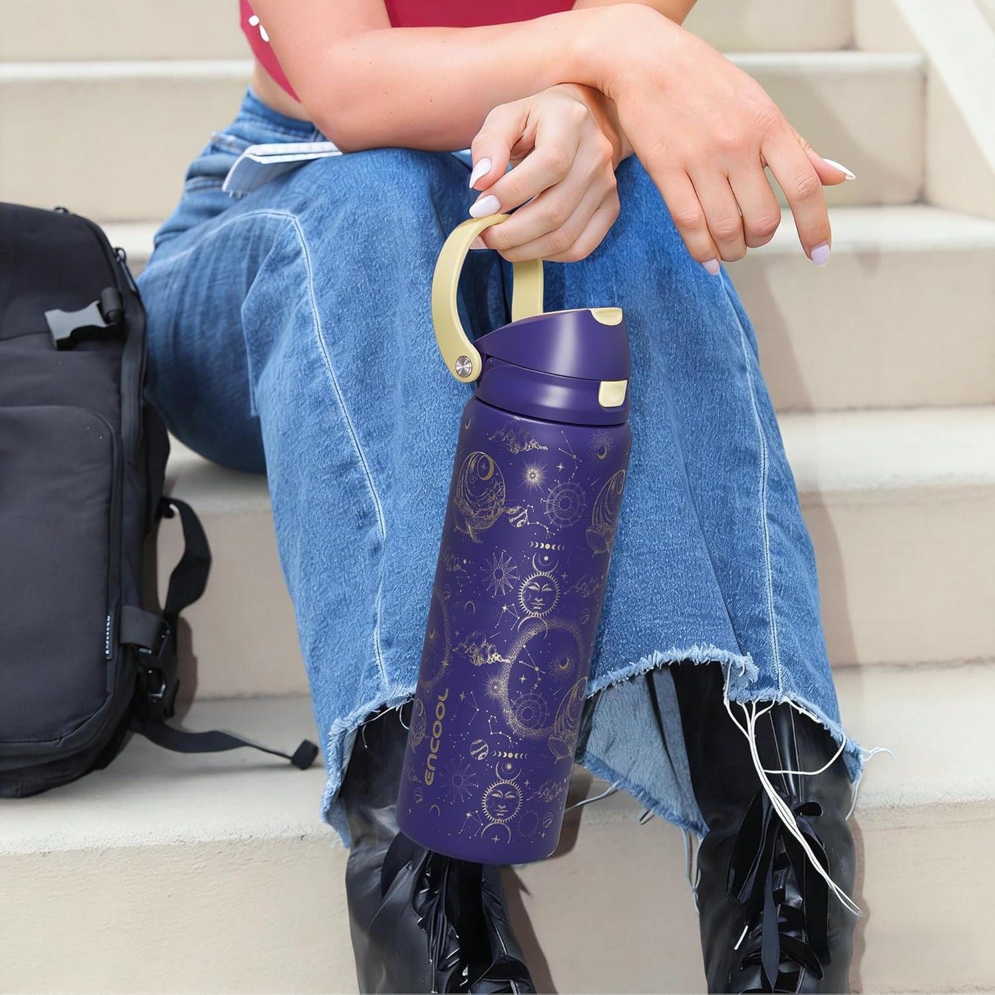 Leakproof Insulated Water Bottle with Straw Dual-Sip Water Bottle Bag-Safe Design for Work, Commute & Gym – Keeps Drinks Cold All Day, 24 oz, Clay Grey - Colors A
