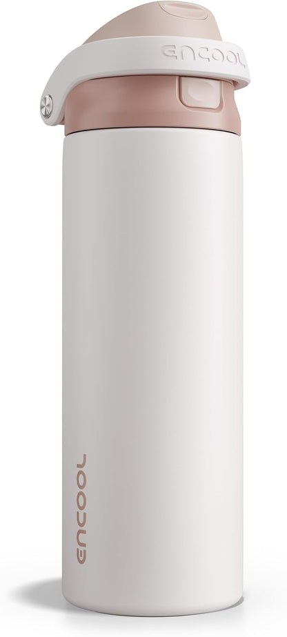 Leakproof Insulated Water Bottle with Straw Dual-Sip Water Bottle Bag-Safe Design for Work, Commute & Gym – Keeps Drinks Cold All Day, 24 oz, Clay Grey - Colors A