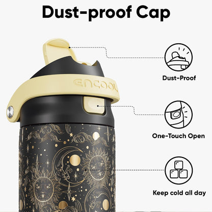 Leakproof Insulated Water Bottle with Straw Dual-Sip Water Bottle Bag-Safe Design for Work, Commute & Gym – Keeps Drinks Cold All Day, 24 oz, Clay Grey - Colors A