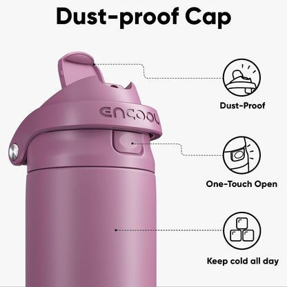 Leakproof Insulated Water Bottle with Straw Dual-Sip Water Bottle Bag-Safe Design for Work, Commute & Gym – Keeps Drinks Cold All Day, 24 oz, Clay Grey - Colors A