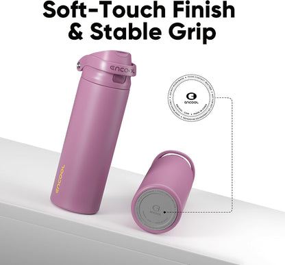 Leakproof Insulated Water Bottle with Straw Dual-Sip Water Bottle Bag-Safe Design for Work, Commute & Gym – Keeps Drinks Cold All Day, 24 oz, Clay Grey - Colors A