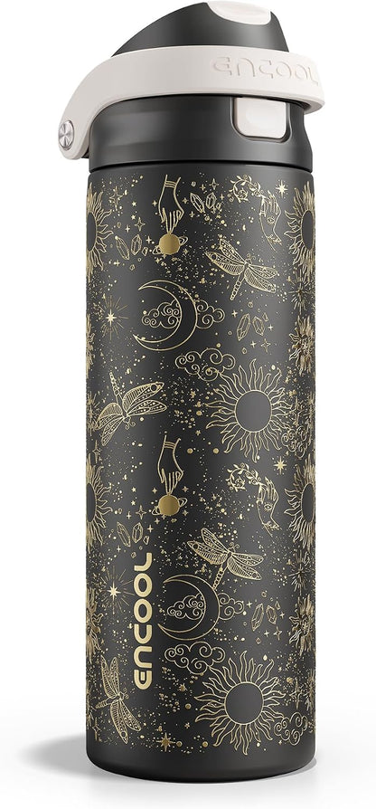 Leakproof Insulated Water Bottle with Straw Dual-Sip Water Bottle Bag-Safe Design for Work, Commute & Gym – Keeps Drinks Cold All Day, 24 oz, Clay Grey - Colors A