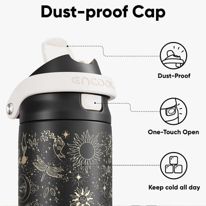 Leakproof Insulated Water Bottle with Straw Dual-Sip Water Bottle Bag-Safe Design for Work, Commute & Gym – Keeps Drinks Cold All Day, 24 oz, Clay Grey - Colors A