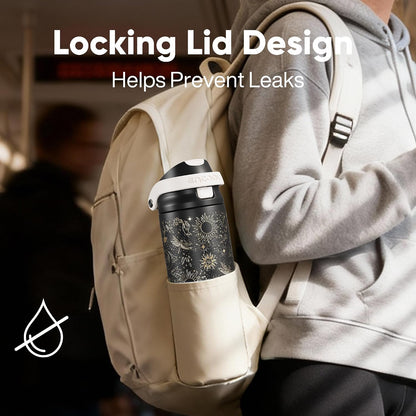 Leakproof Insulated Water Bottle with Straw Dual-Sip Water Bottle Bag-Safe Design for Work, Commute & Gym – Keeps Drinks Cold All Day, 24 oz, Clay Grey - Colors A